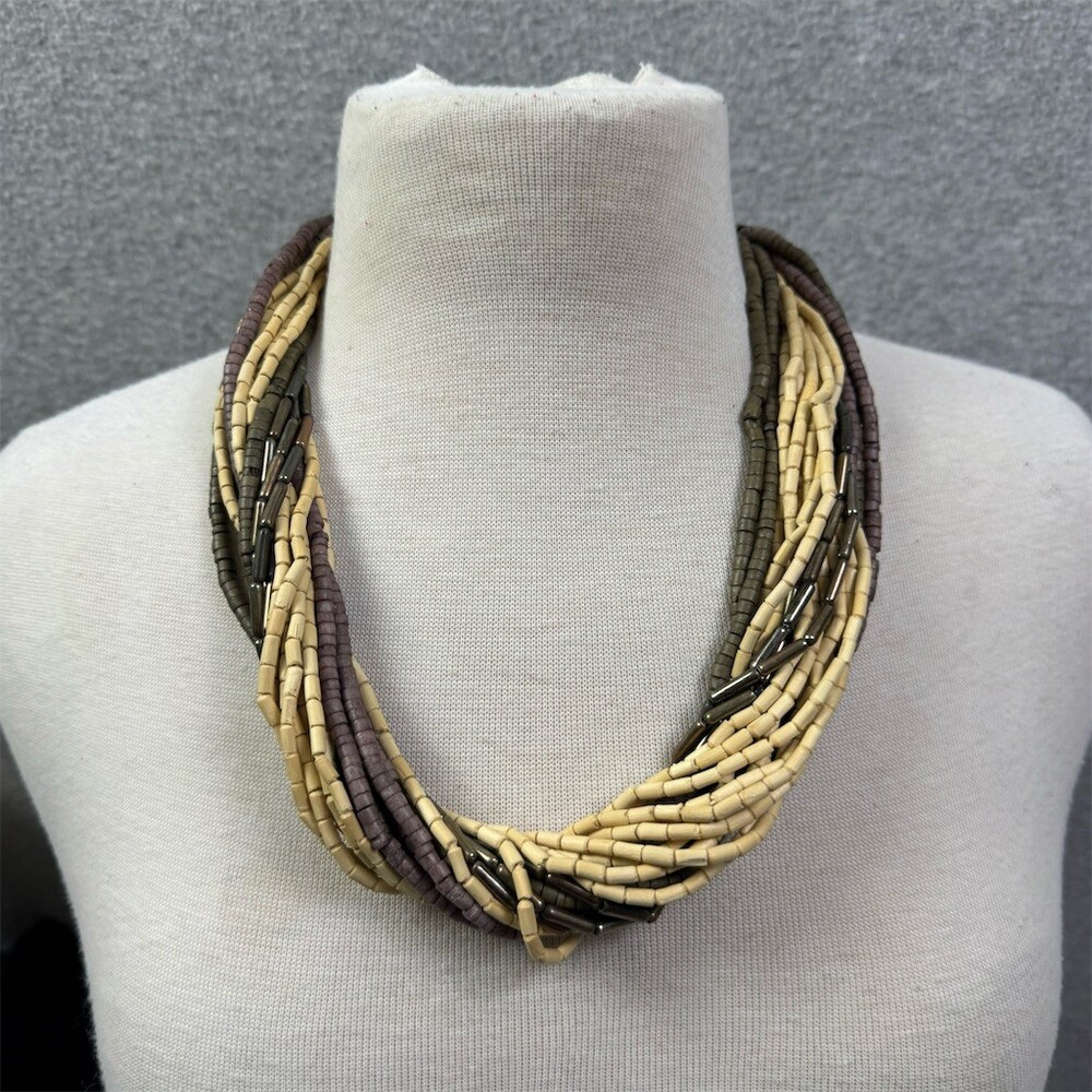 Multi-Strand Beaded Necklace Multicolor Boho Tribal Statement